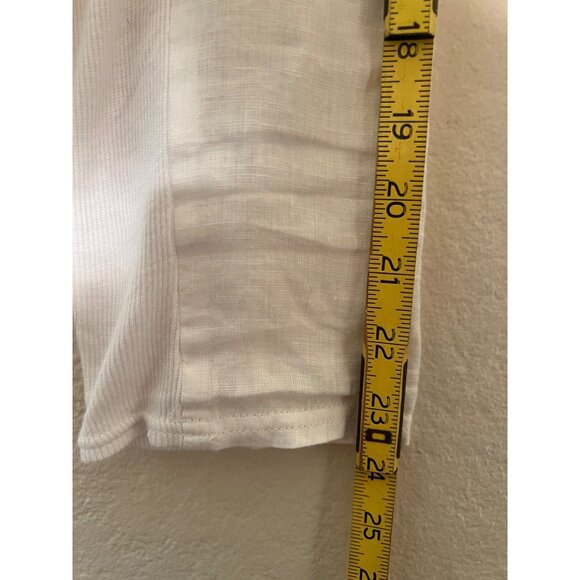 INC. International Concept 8 White Linen Rayon Blouse Pockets Roll Tab Sleeves - Picture 12 of 16